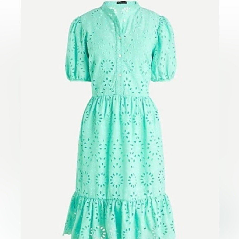 JCrew aqua embroidered eyelet dress